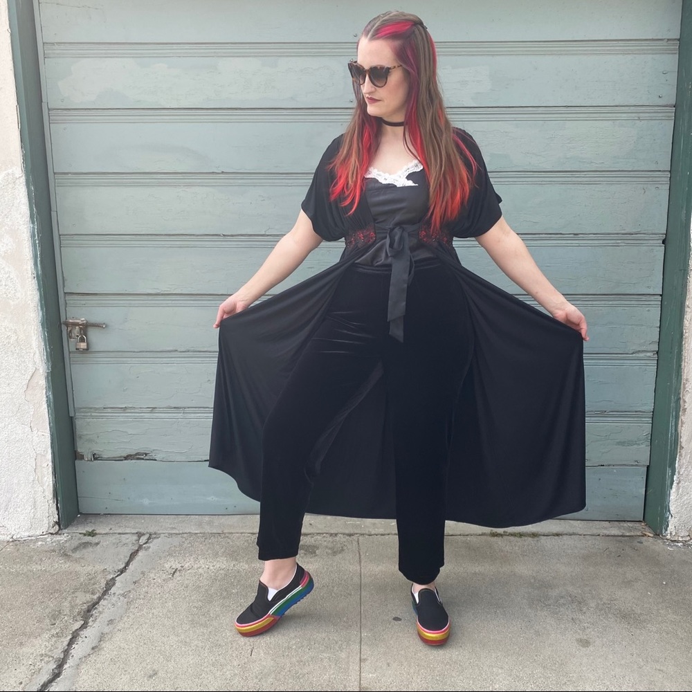 Whimsigoth Black Flowy Maxi Robe - Picture 7 of 8